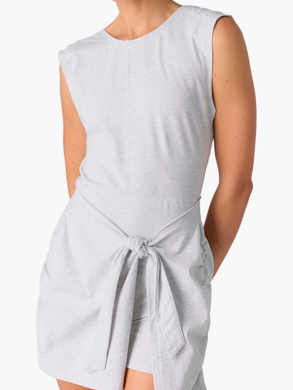 FP Movement by Free People Light Gray Sleeveless Tie-Waist Romper